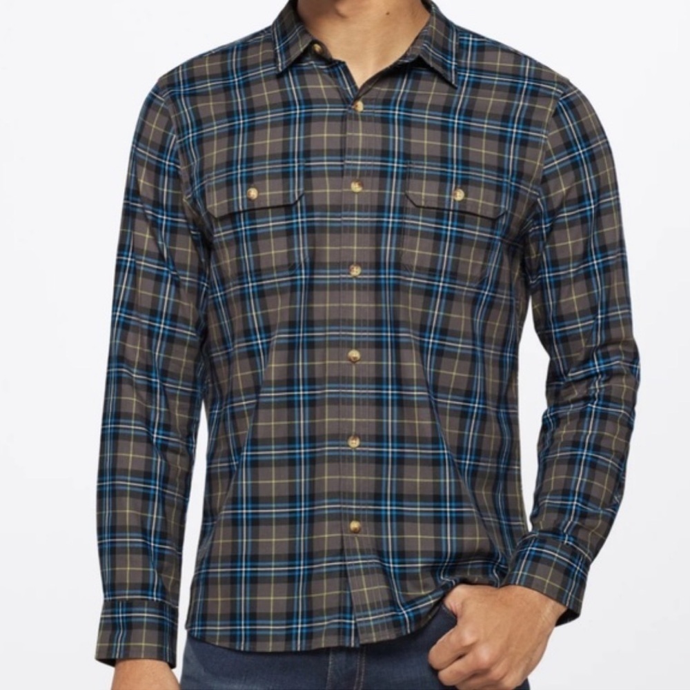 Alesbury Men’s Gray Blue Plaid Regular Button Down Shirt Size Medium